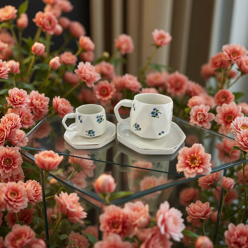 Coffee cup and saucer set, home ceramic mug tray, simple Nordic-style coaster combination Application Scenario