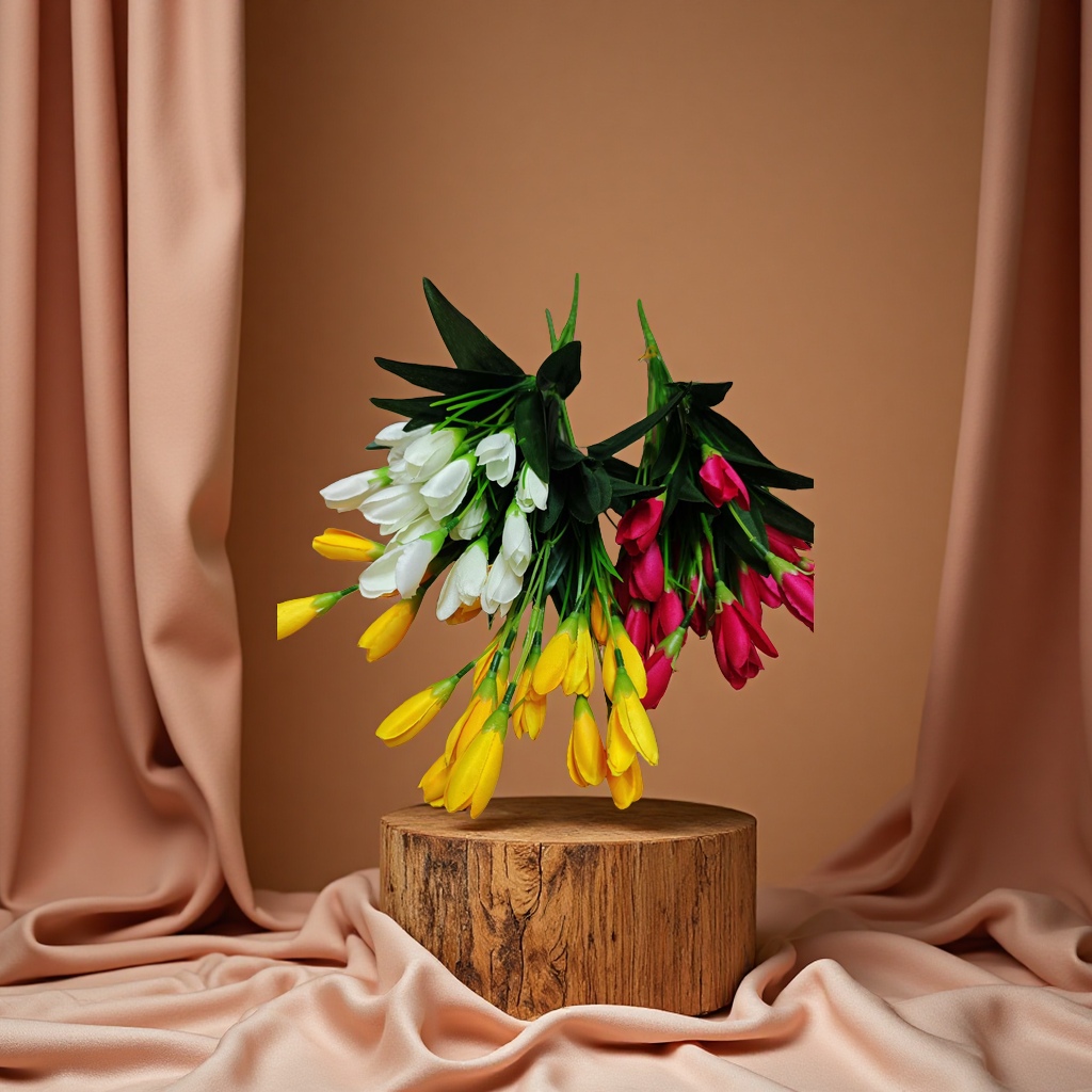 仿真花礼盒文化园艺钩织仿真花郁金香拉菲草装饰假花仿真花仿真花仿真花郁金香钩织仿真花装饰假花拉菲草