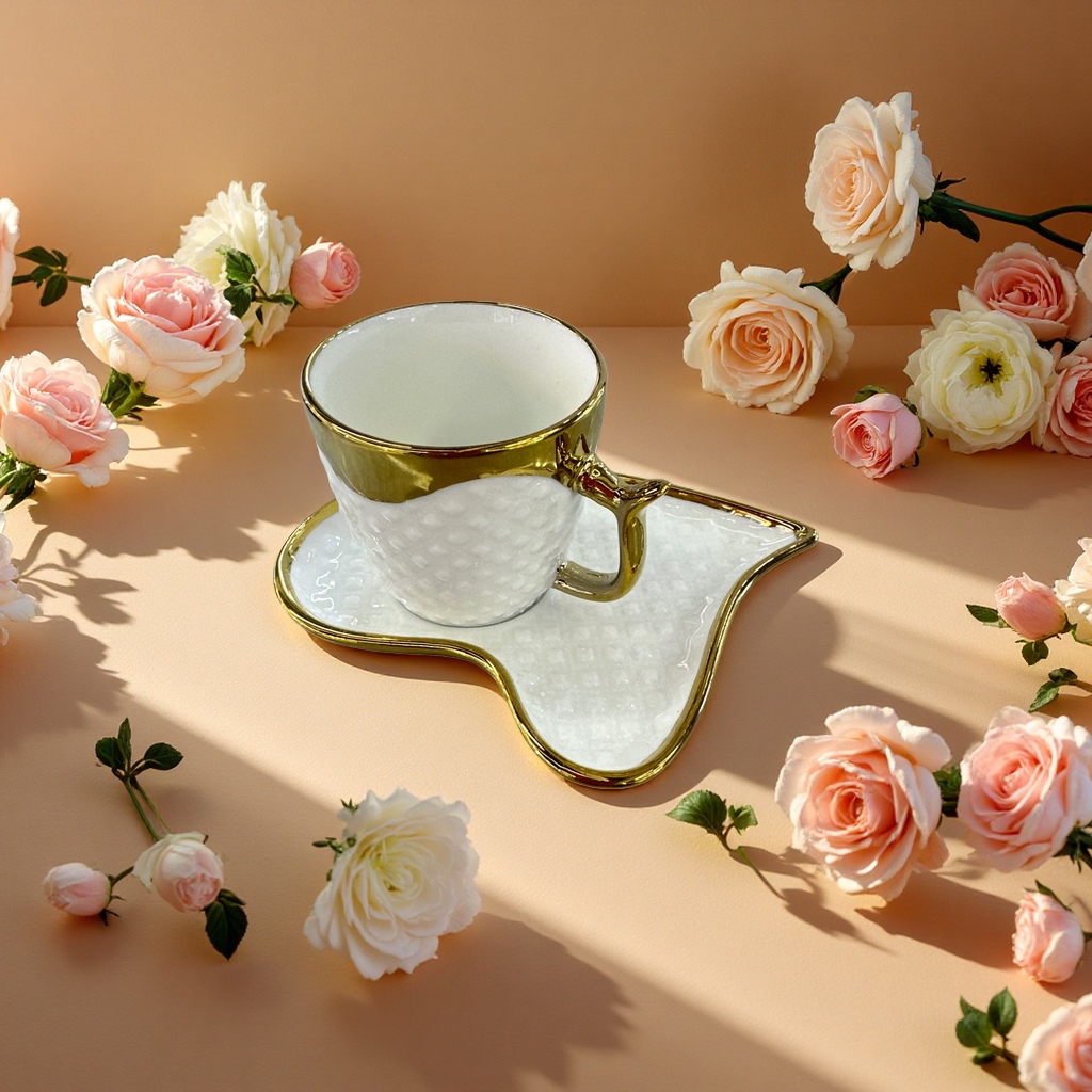 Ceramic coffee cup, simple Nordic-style mug, home and office cup, high-temperature resistant tea cup and cup sleeve combination set