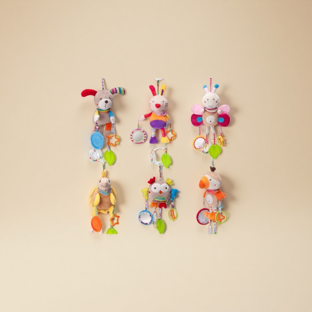 BBSKY可爱卡通动物风铃婴儿玩具毛绒床挂车挂玩具可入口