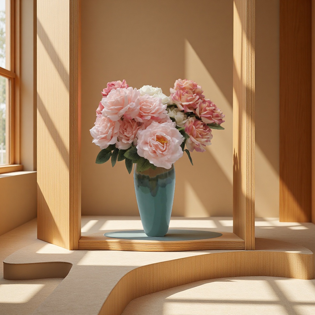 新款仿真7叉油画月季玫  家居酒店婚礼装饰花