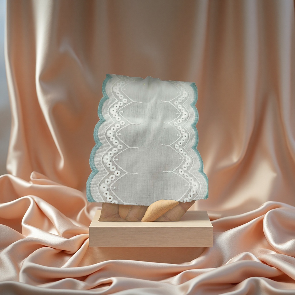 The grey lace-trimmed hand-beaded paper product features a breathable, soft and anti-slip design Specification image