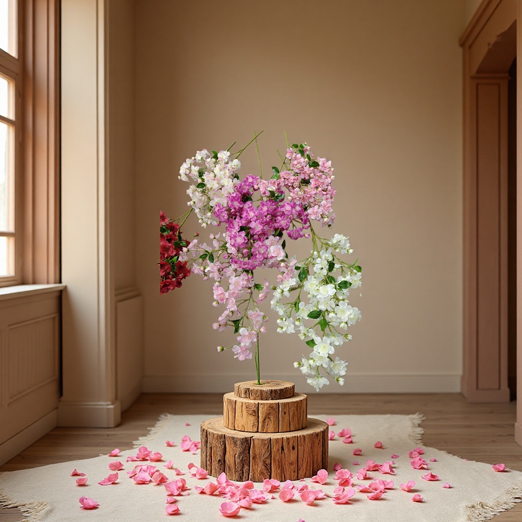 仿真花礼盒文化园艺钩织仿真花装饰假花梨花装饰假花