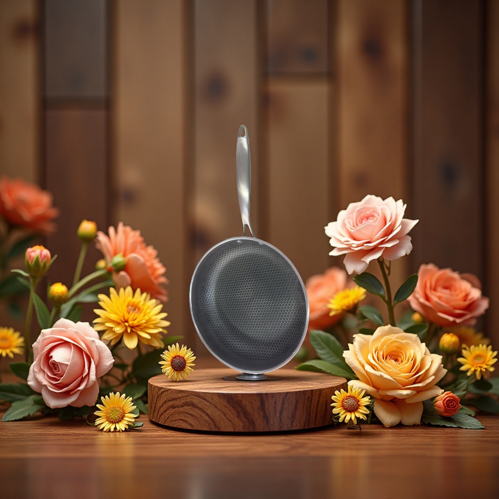 Honeycomb non-stick frying pan, stainless iron wok, household healthy and durable cookware Specification image
