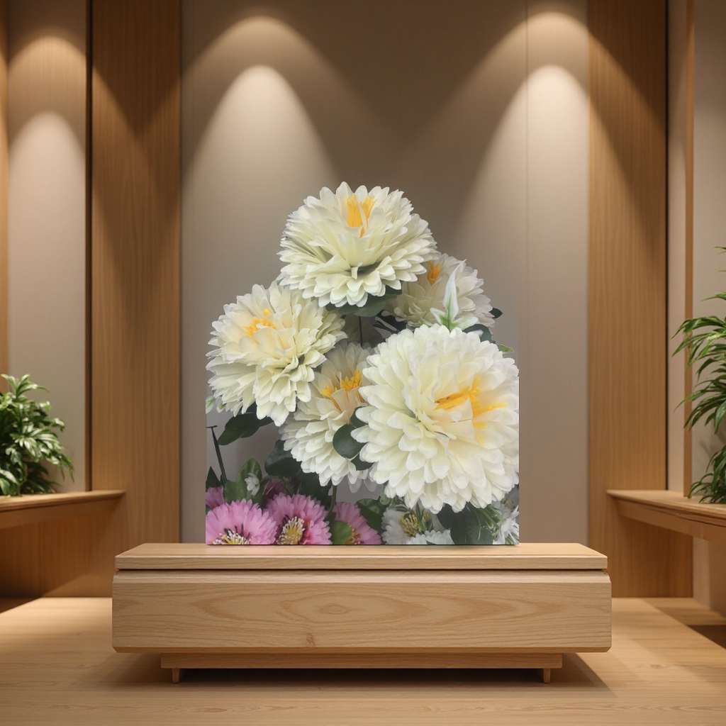 Seven artificial chrysanthemums decorated with artificial flowers Specification image