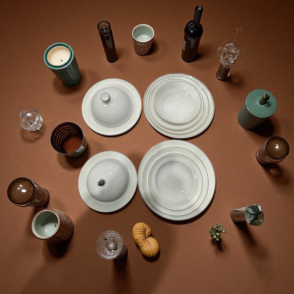 Soying series 2026 New Chinese and Western tableware: flat plates, soup plates, shallow bowls, deep bowls, teapots, coffee cups and saucers Specification image