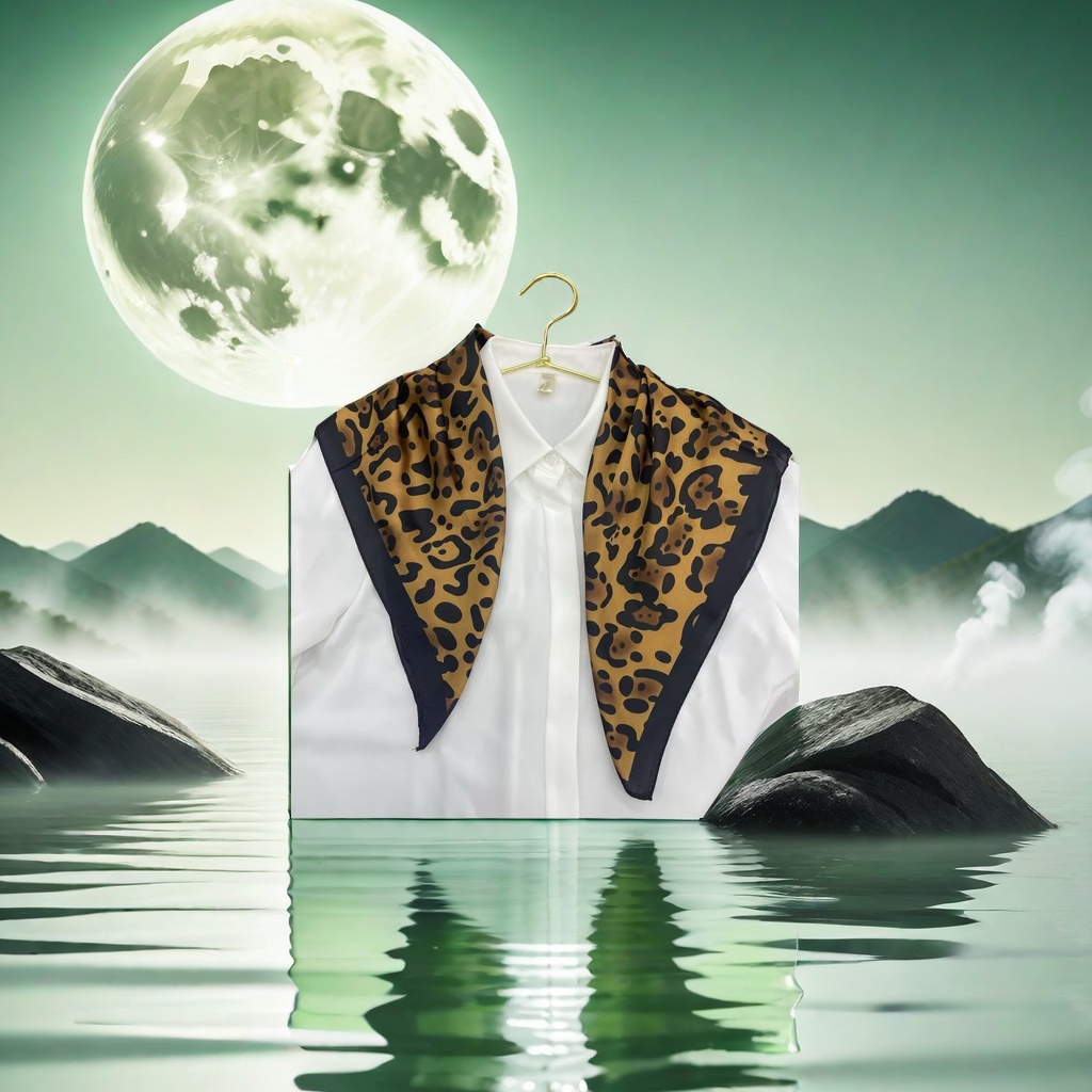 The leopard print pattern silk scarf is a high-end, fashionable and elegant women's scarf, simple and versatile