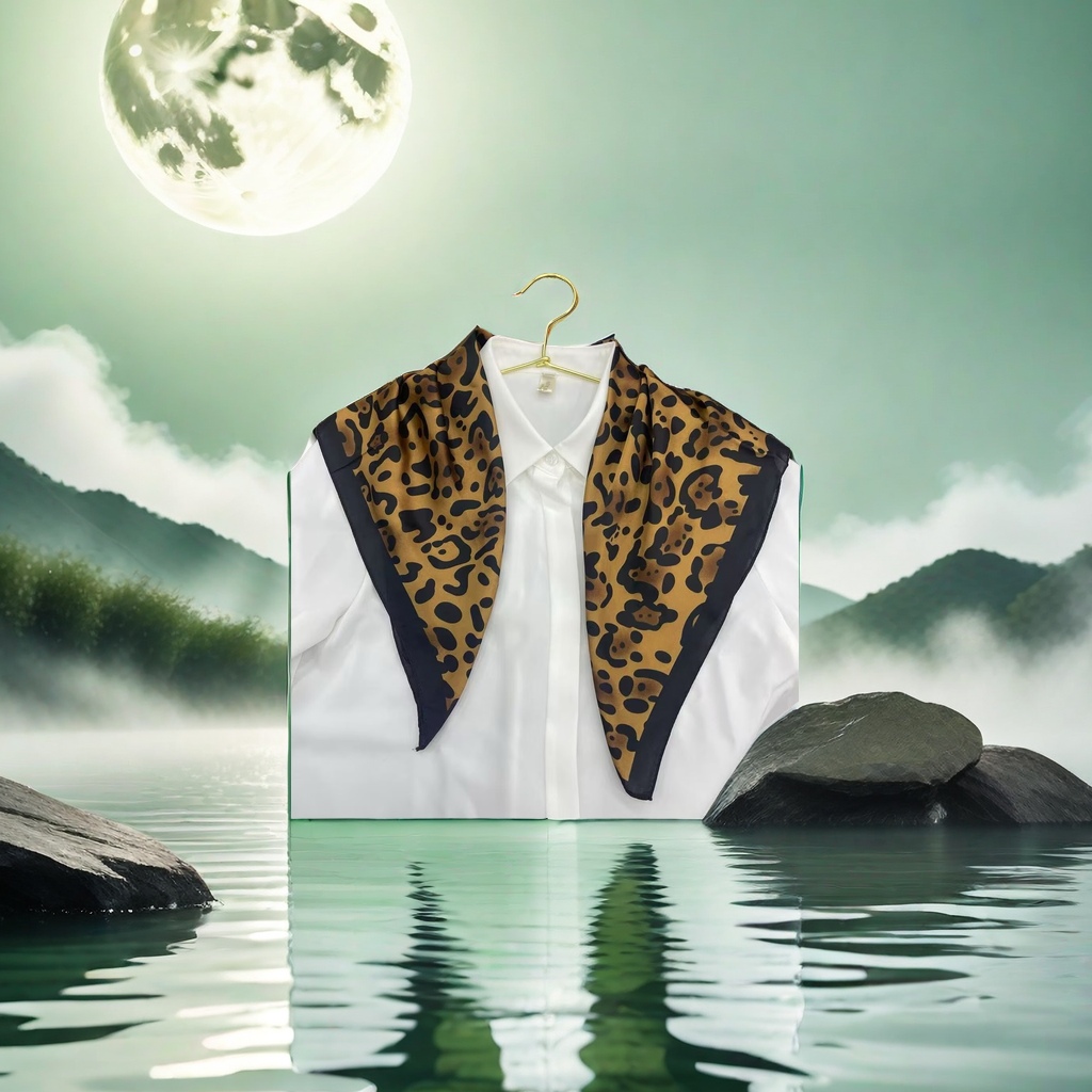 The leopard print pattern silk scarf is a high-end, fashionable and elegant women's scarf, simple and versatile Specification image
