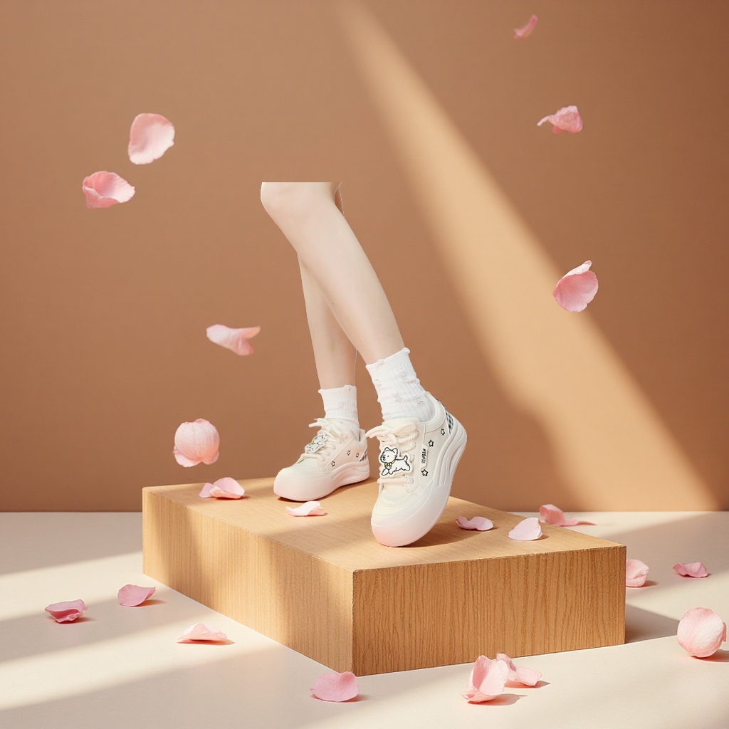 人本帆布鞋女士皮面休闲板鞋舒适透气经典百搭