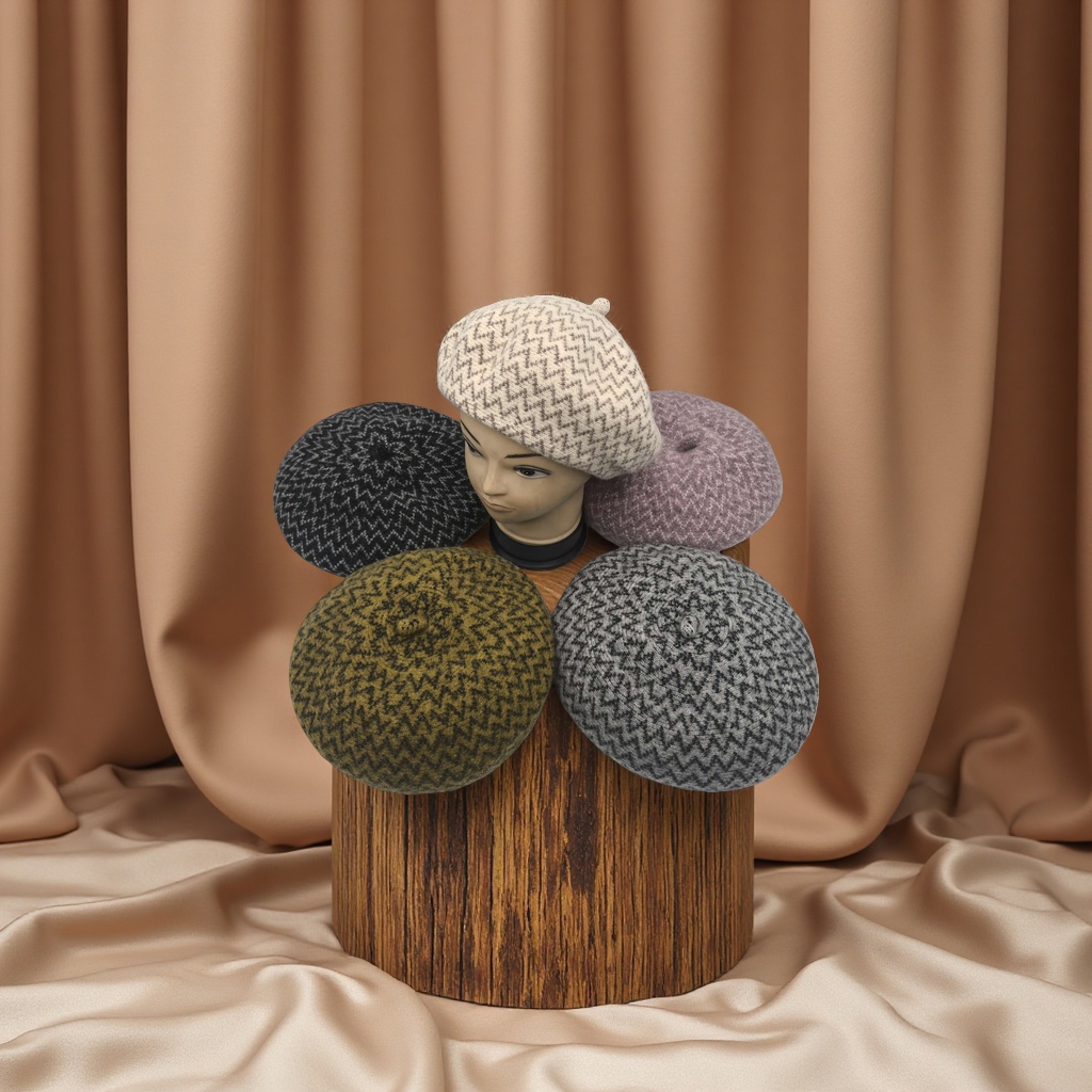 羊毛针织水桶帽针织盆帽提花波浪图案渔夬帽女士冬季百搭针织毛线帽可定制颜色