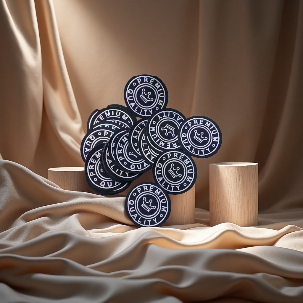 The above-mentioned circular woven label is made of high-quality fabric, exquisitely crafted, fashionably decorated and features a personalized logo details Picture