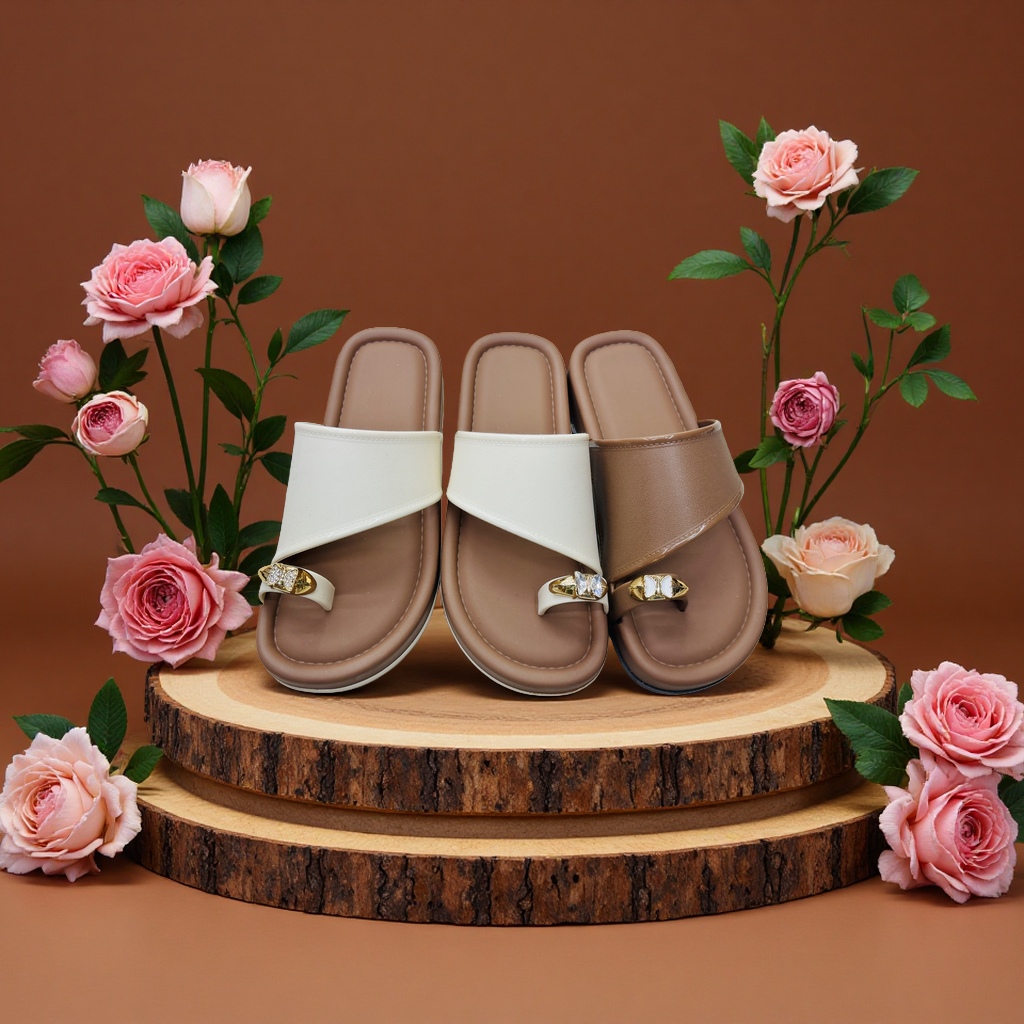 French-style metal buckle flip-flops, versatile fairy-like flip-flops for summer outerwear