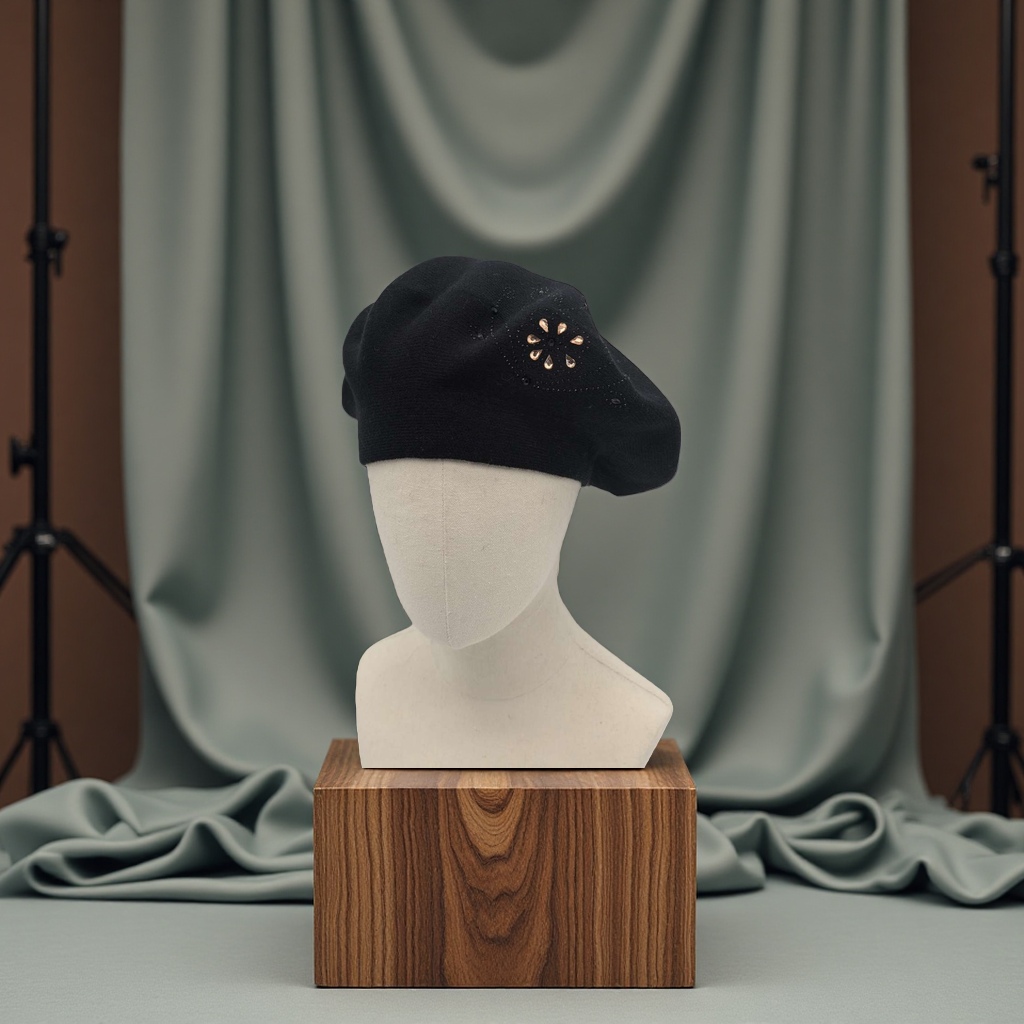 秋冬季外贸款时装帽女士冬季百搭针织水钻帽子贝蕾帽套头帽