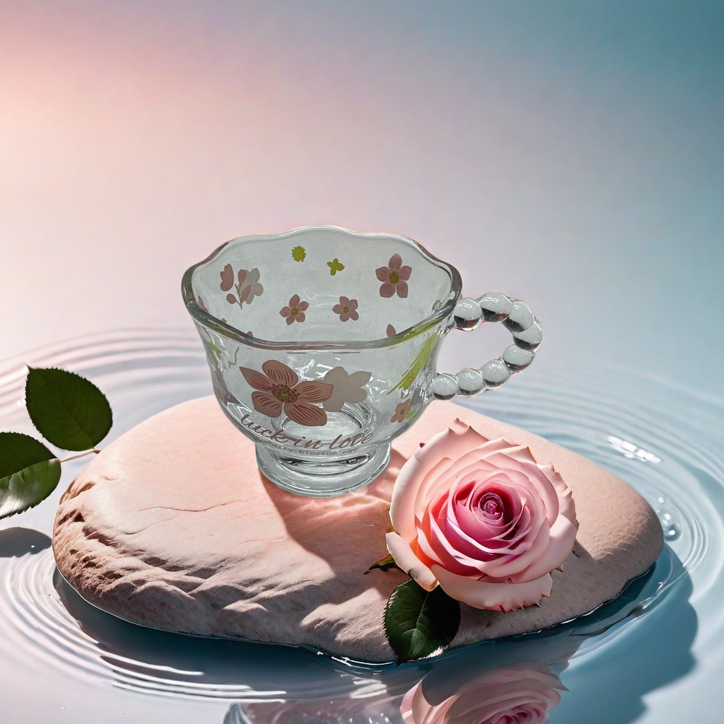 爱心把透明玻璃杯