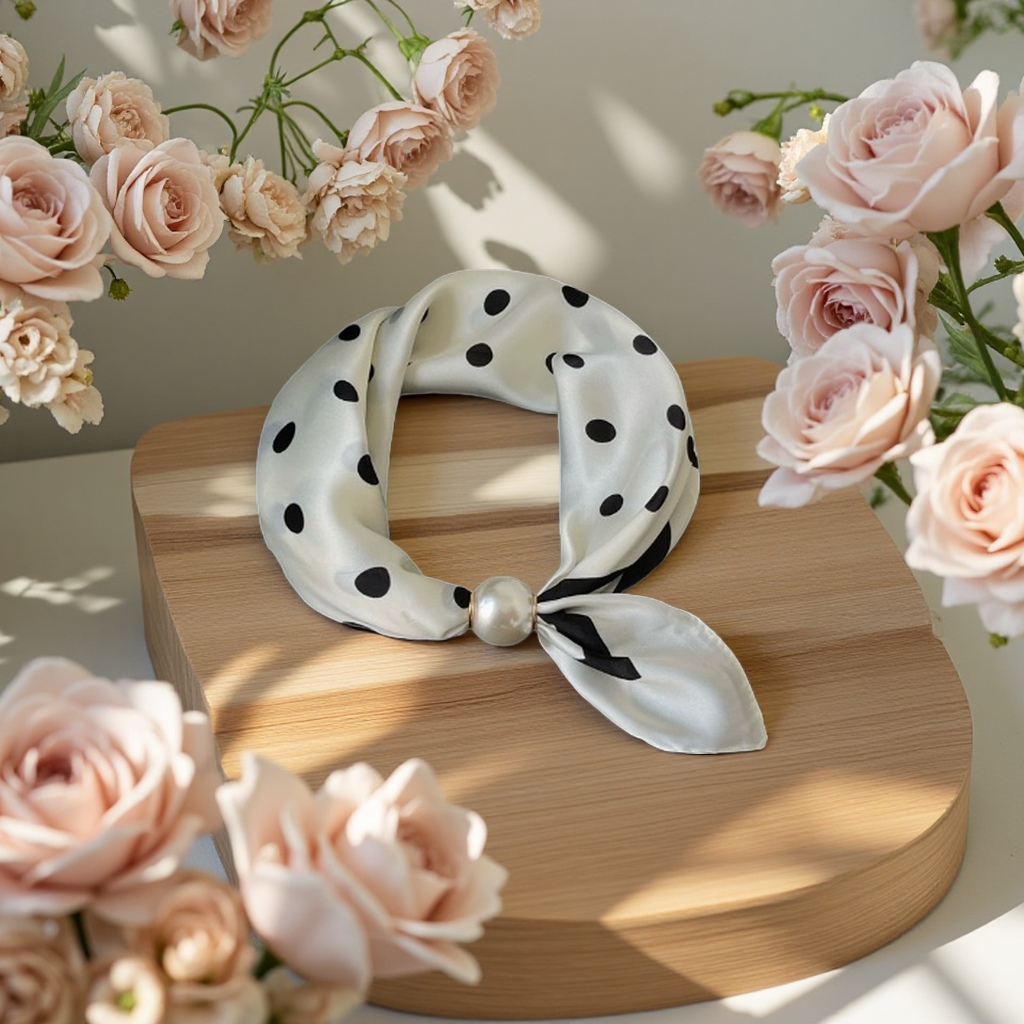 Silk scarf, a fashionable printed square scarf for women, is light, breathable and elegant details Picture