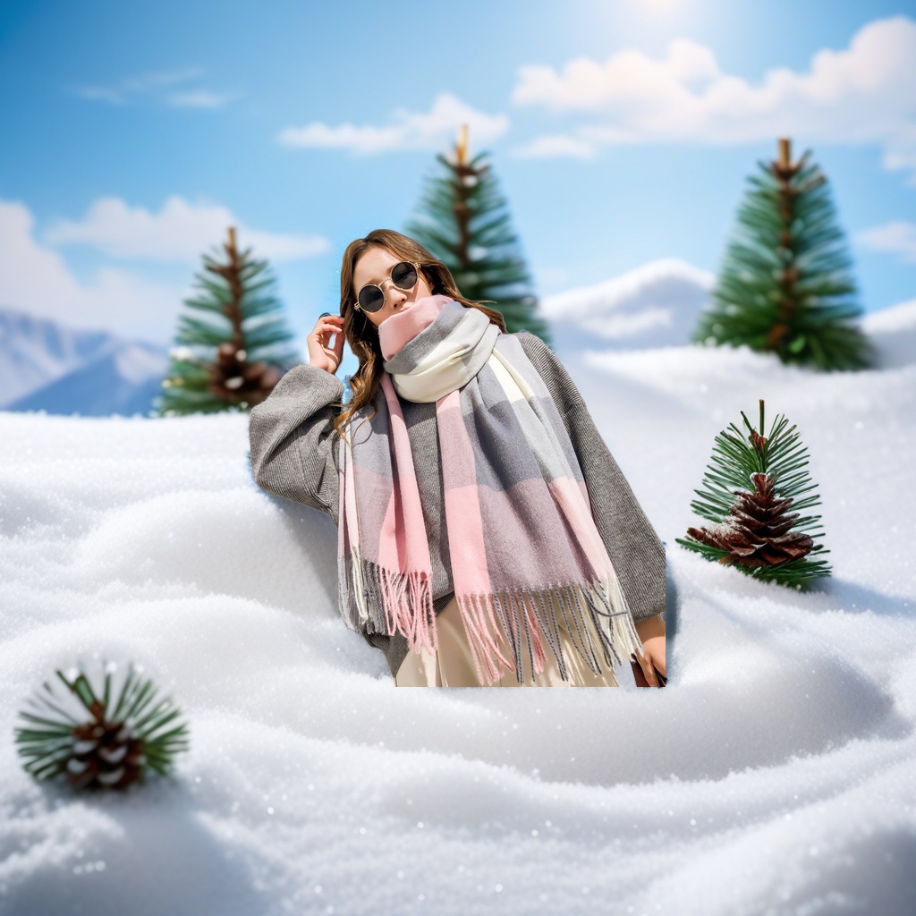 A thick, warm, fashionable and versatile checkered scarf for women in autumn and winter