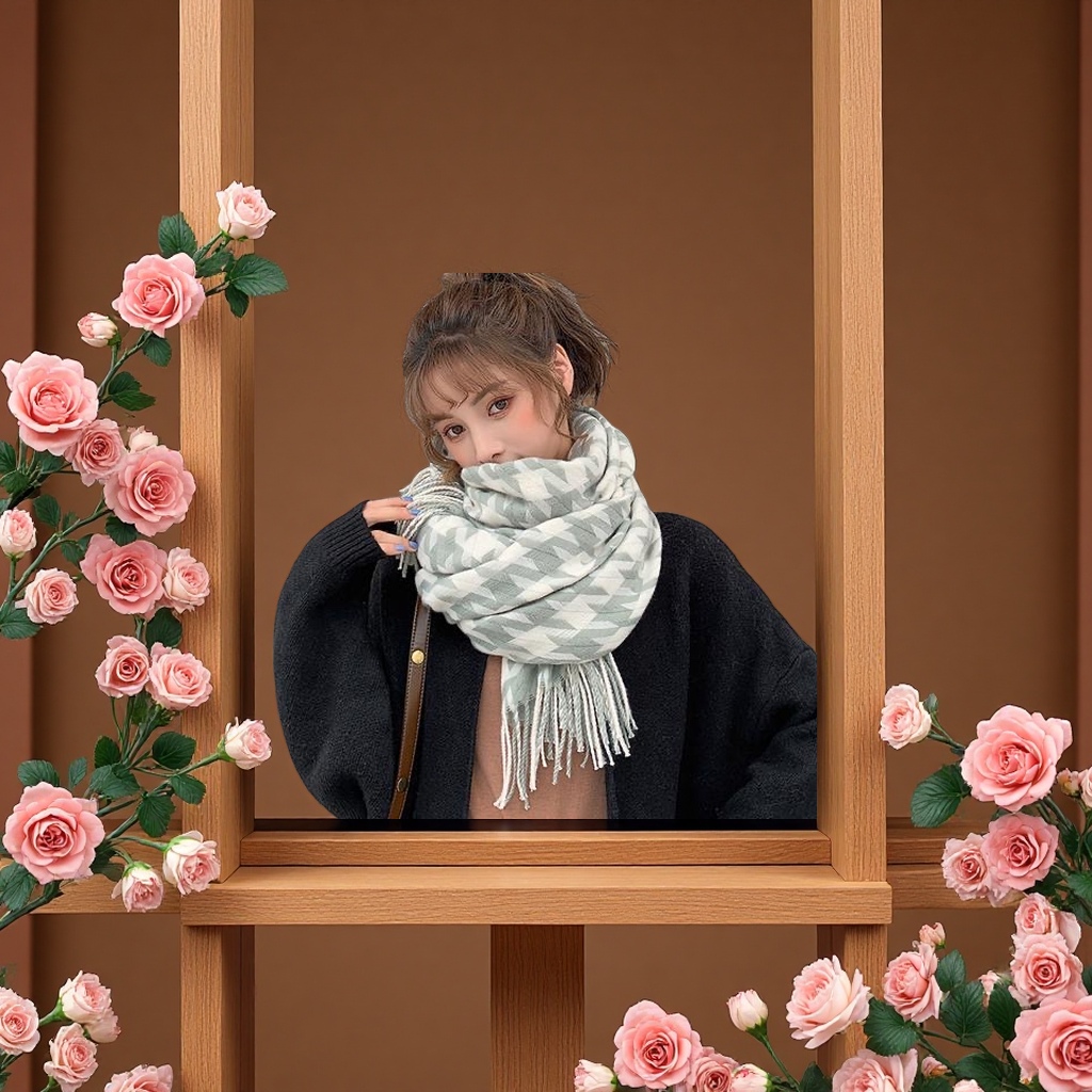 The winter thousand-bird check warm scarf is thickened, windproof, breathable, soft and comfortable Application Scenario