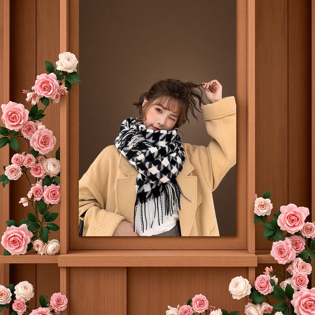 The winter thousand-bird check warm scarf is thickened, windproof, breathable, soft and comfortable