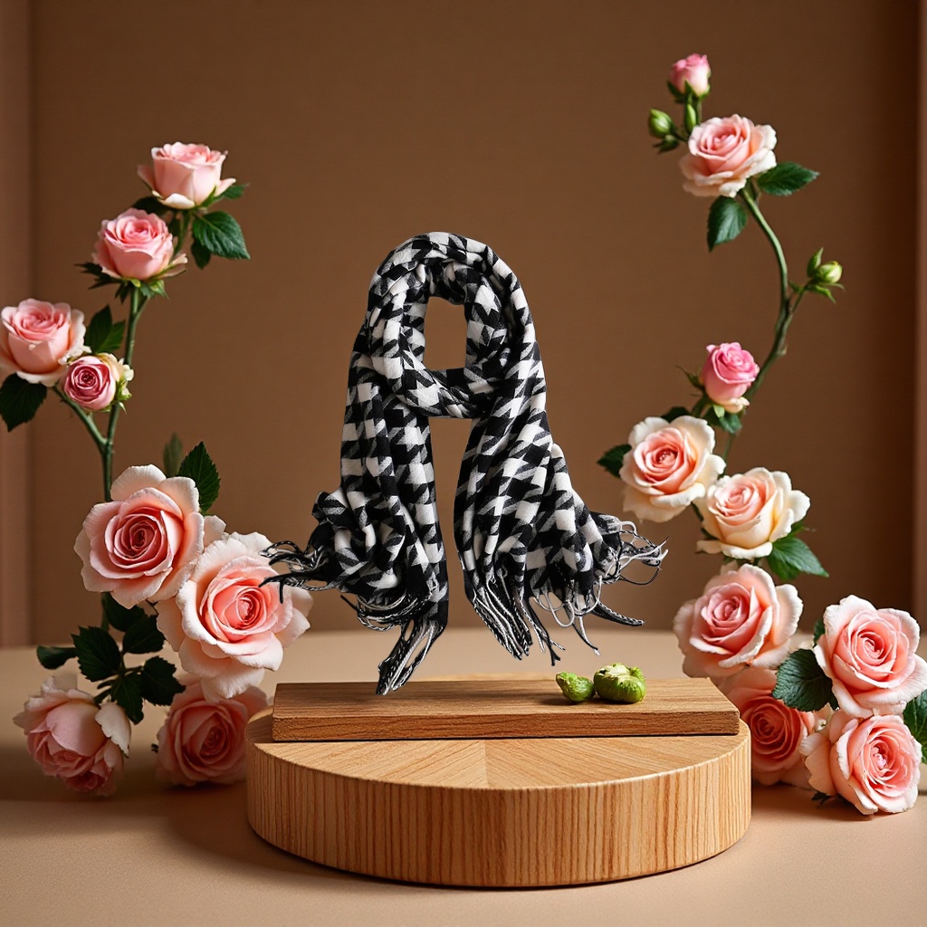 The winter thousand-bird check warm scarf is thickened, windproof, breathable, soft and comfortable Specification image