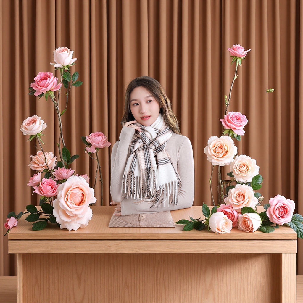 Checkered printed scarf, warm and fashionable, thickened women's scarf for autumn and winter detail image 1