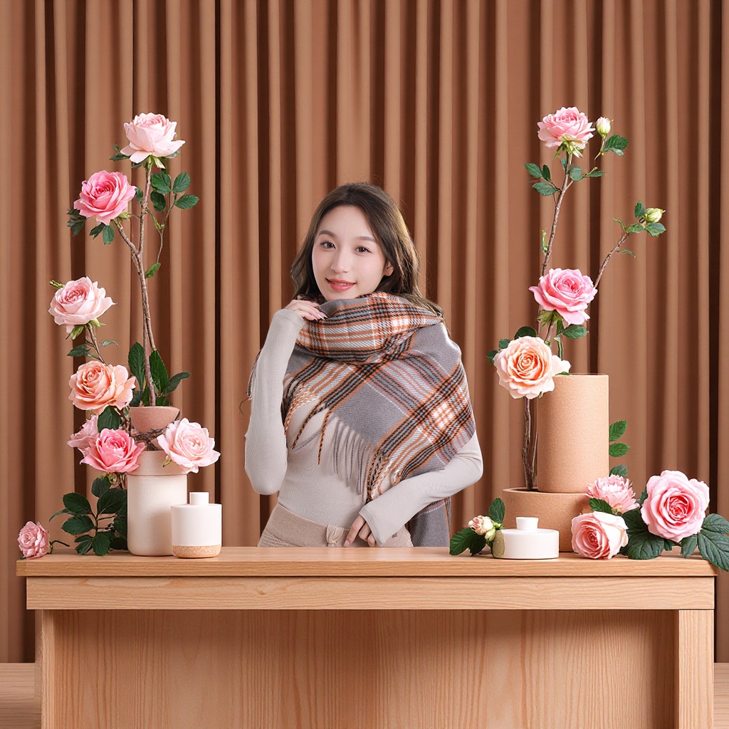 Checkered printed scarf, warm and fashionable, thickened women's scarf for autumn and winter detail image 3