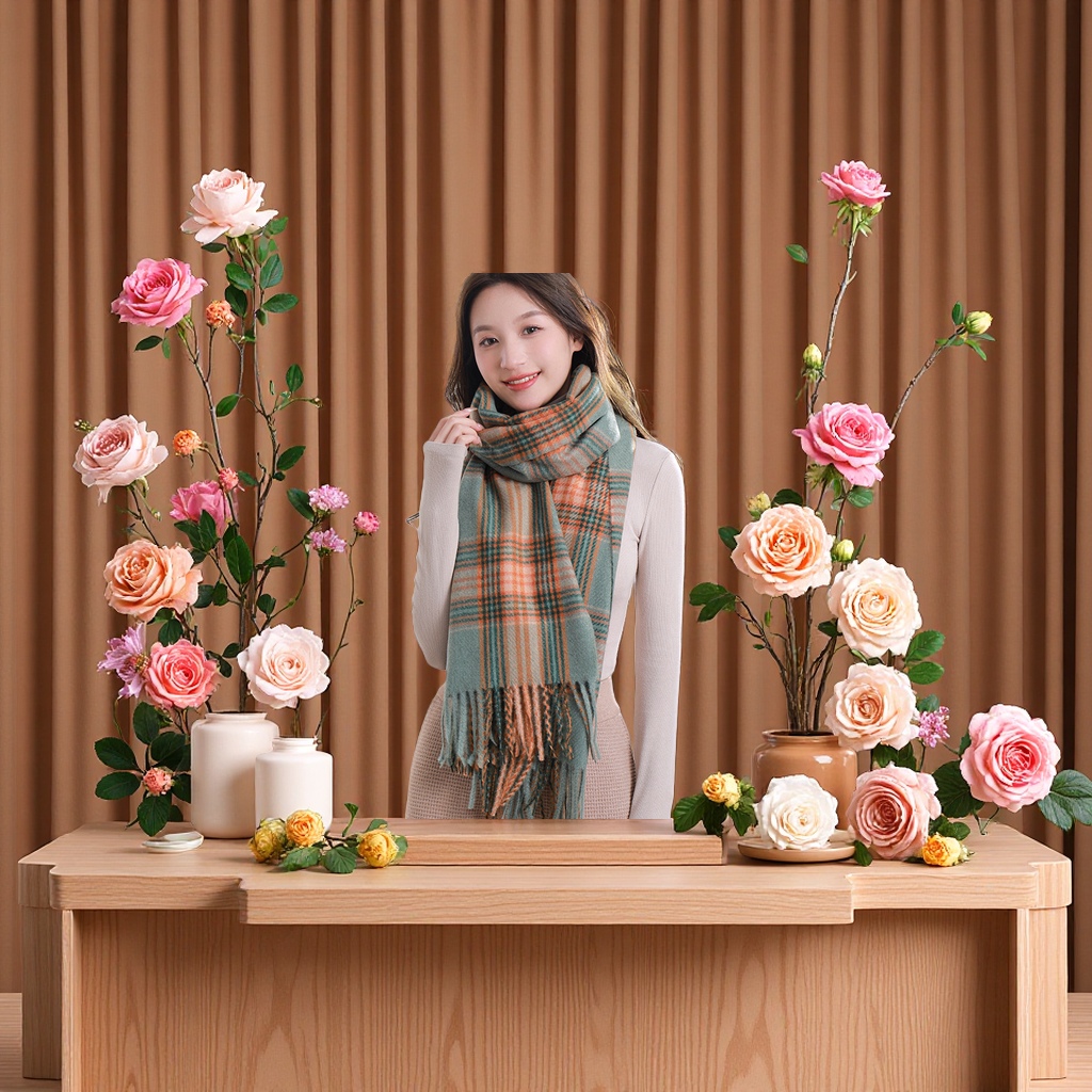 Checkered printed scarf, warm and fashionable, thickened women's scarf for autumn and winter detail image 4