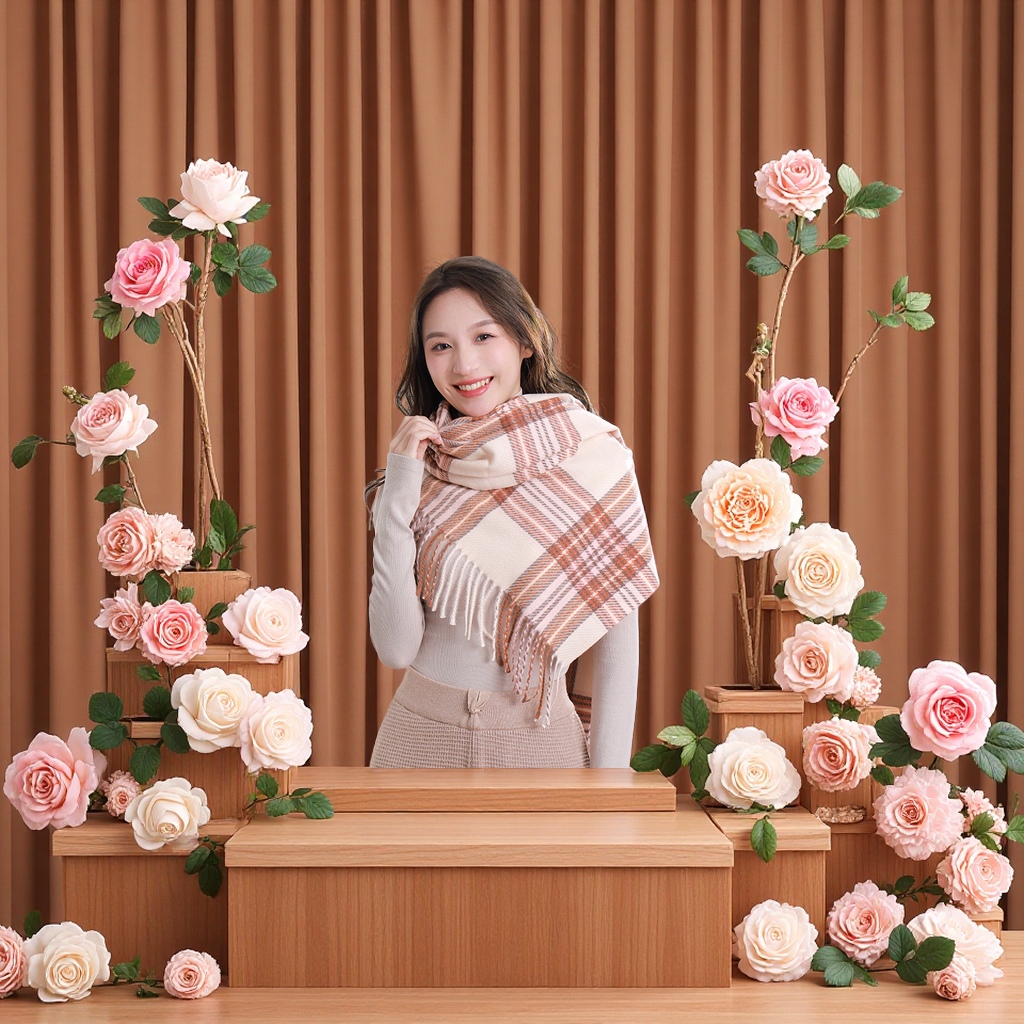 Checkered printed scarf, warm and fashionable, thickened women's scarf for autumn and winter detail image 2
