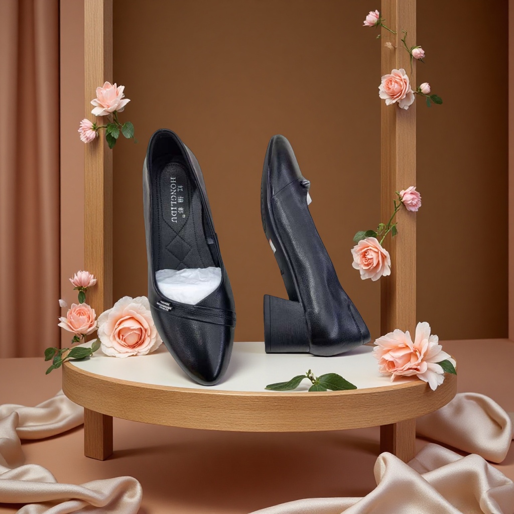 女式真皮休闲时尚简约设计款软底黑色单鞋