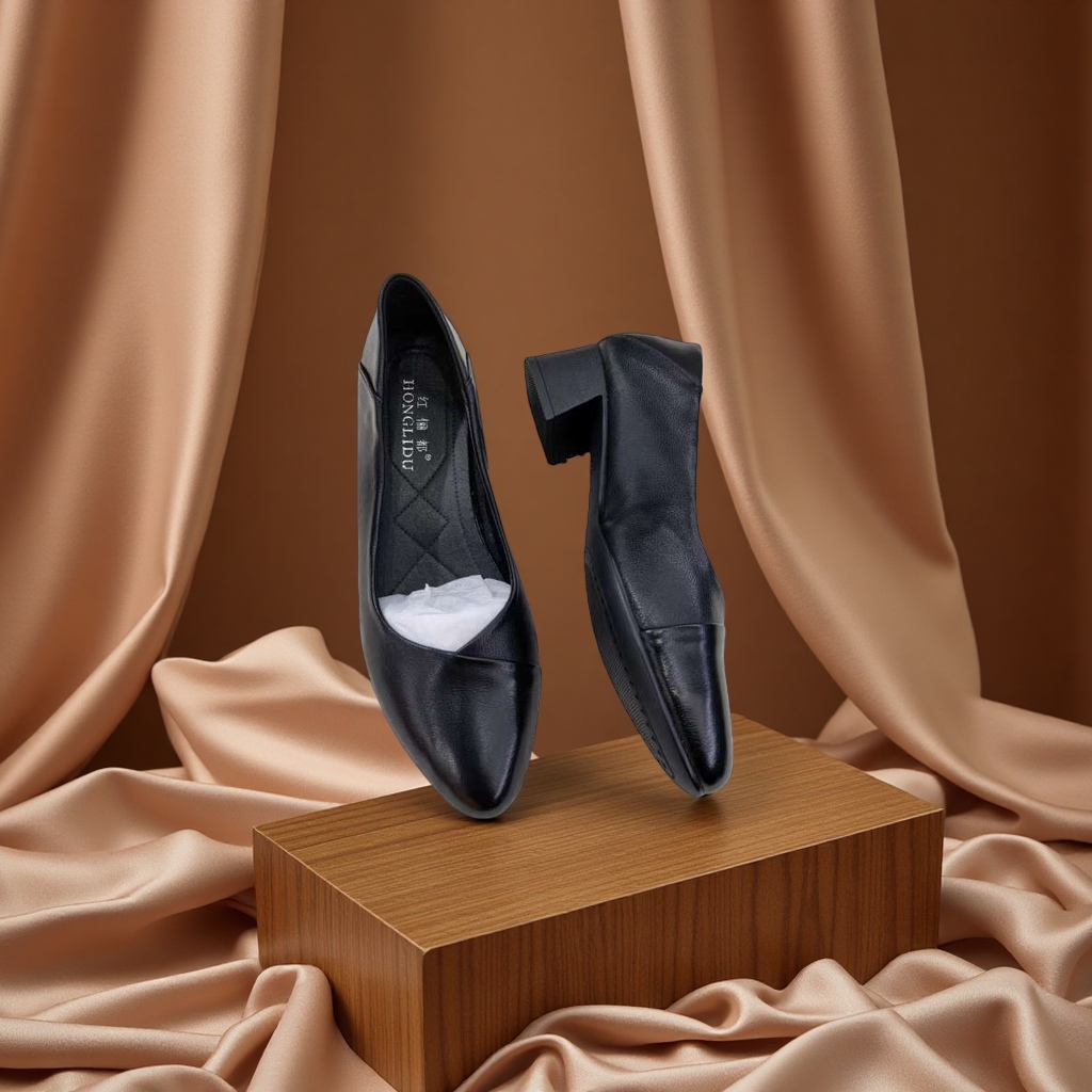 Women's leather casual, fashionable and simple soft sole black single shoe
