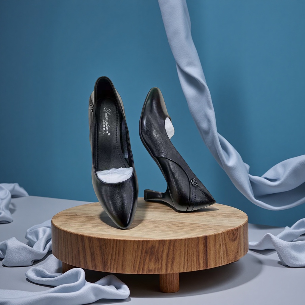 Women's leather simple and fashionable soft-soled black single shoes Application Scenario