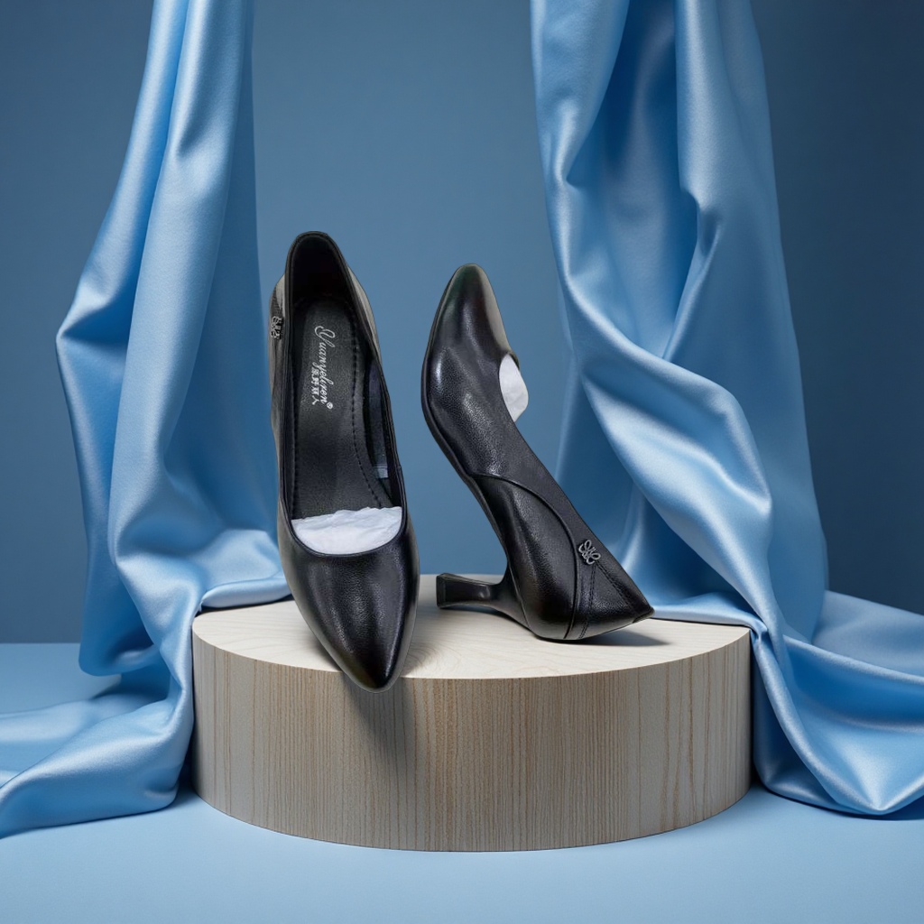 Women's leather simple and fashionable soft-soled black single shoes
