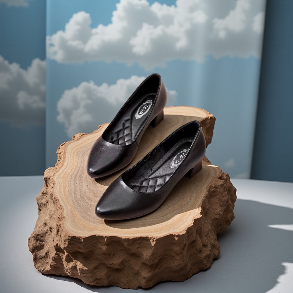 Women's leather casual and fashionable soft-soled black single shoes Specification image