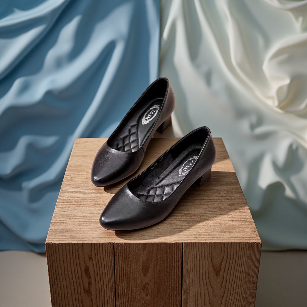 Women's leather casual and fashionable soft-soled black single shoes details Picture