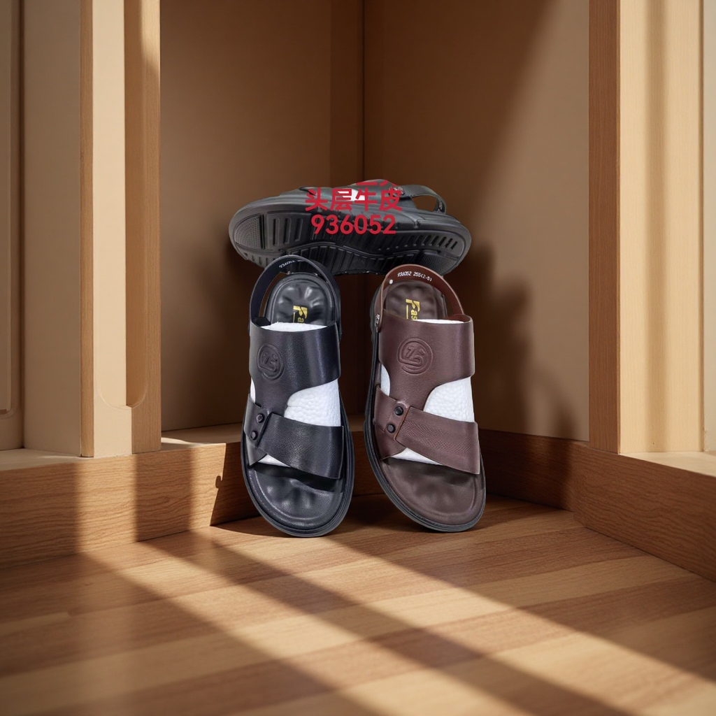 Boken men's leather home slippers are casual and fashionable Specification image