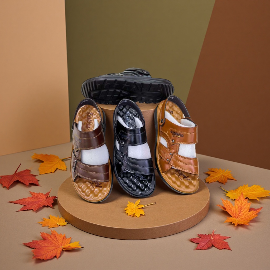Men's leather slippers are comfortable, casual and fashionable home slippers details Picture