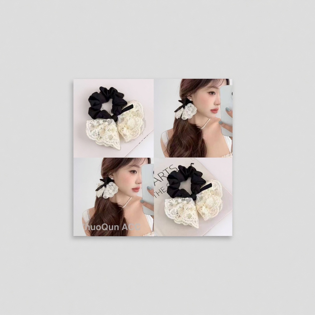 Retro lace large intestine hair band for women, 2025 new style, high-end look, tied ponytail, high-elasticity and durable hair band headwear