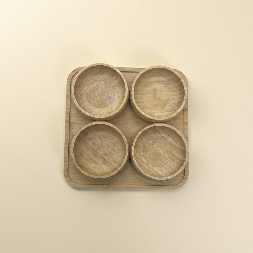 Bamboo Bowl Round Flat-Pressed Square Tray Set Specification drawing