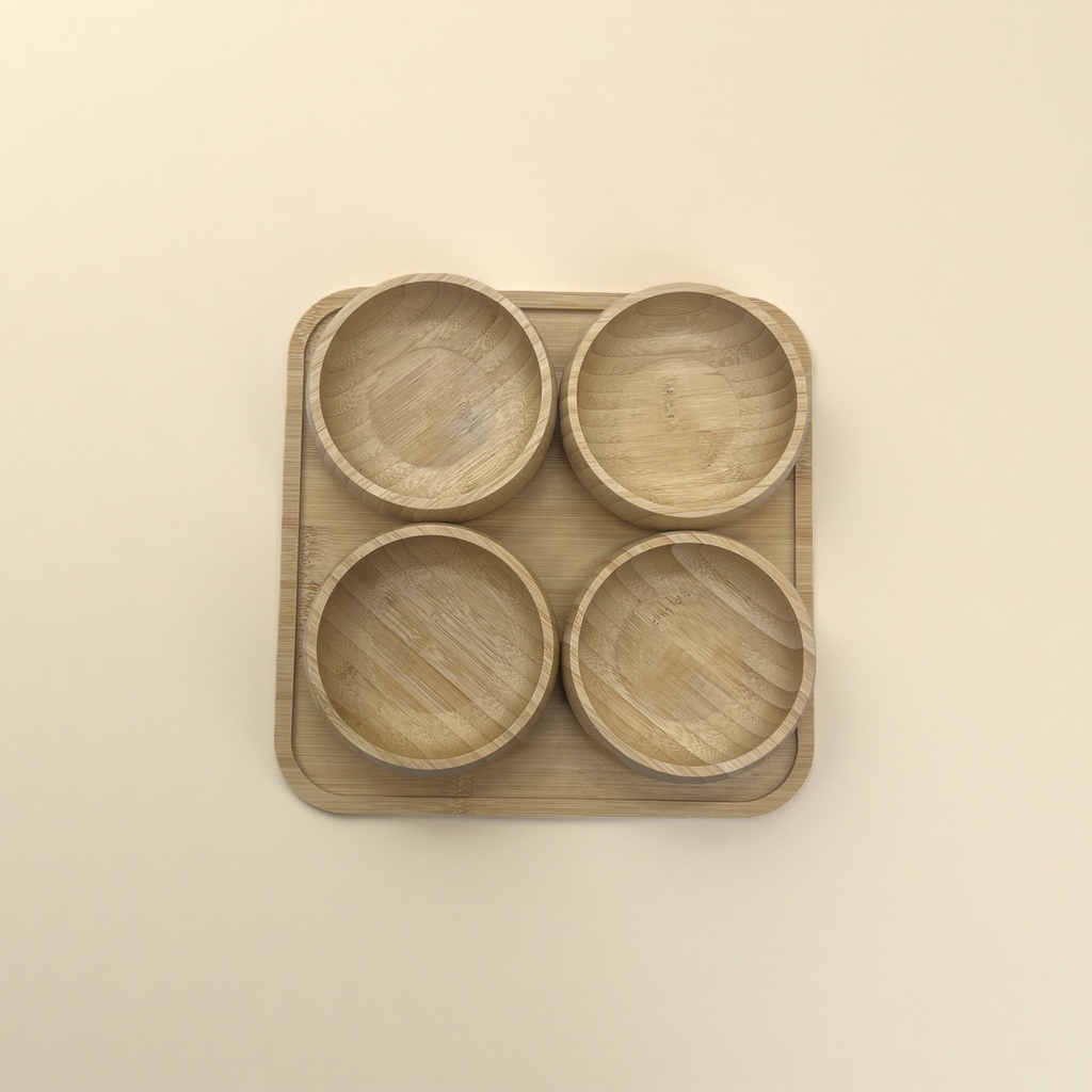 Bamboo Bowl Round Flat-Pressed Square Tray Set Application Scenario