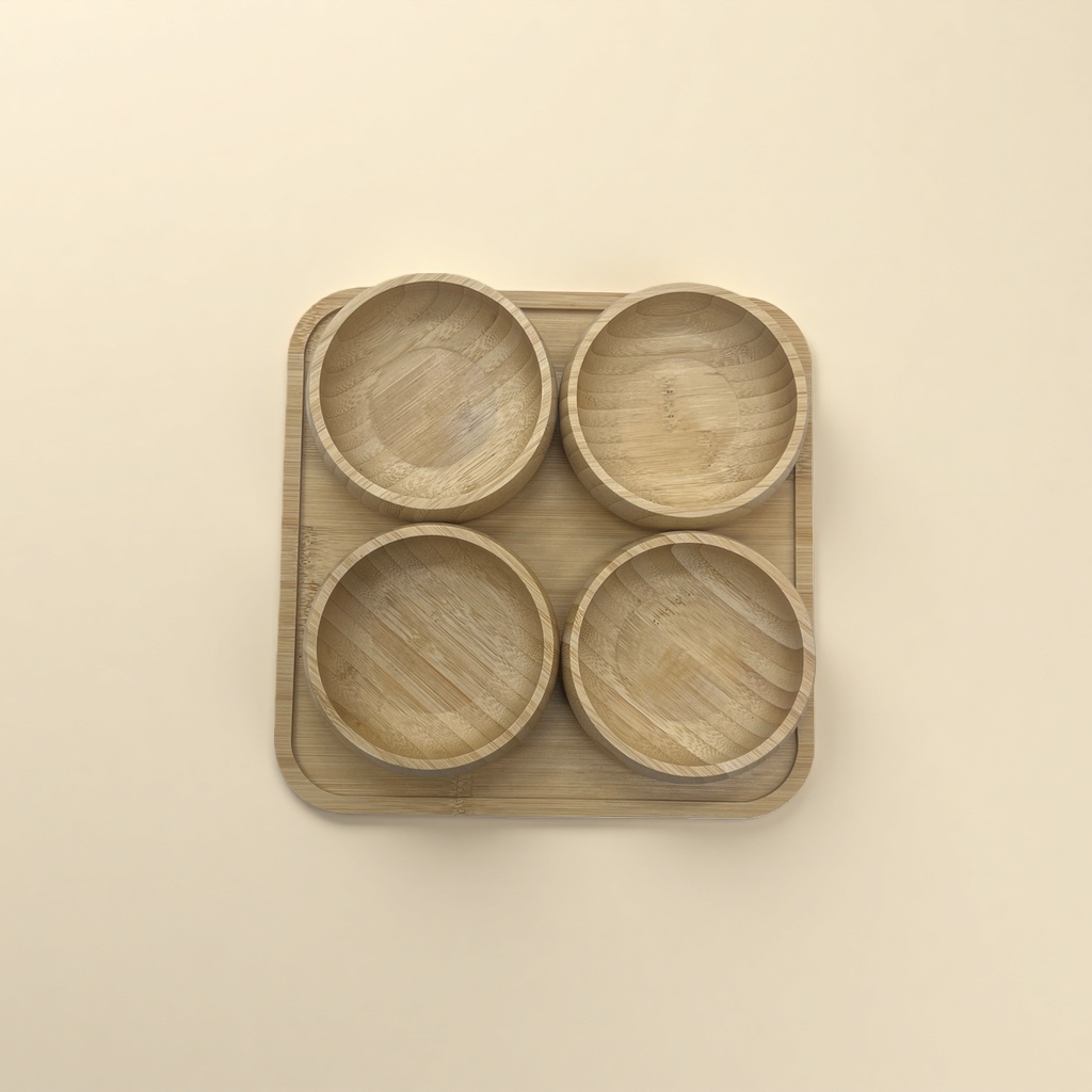 Bamboo Bowl Round Flat-Pressed Square Tray Set details Picture