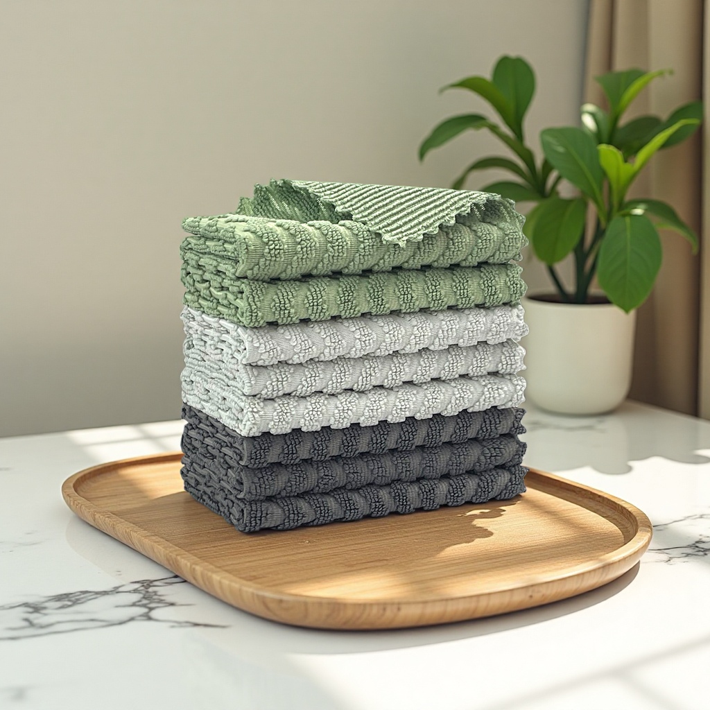 W-patterned double-sided cleaning cloth, thickened, absorbent and non-shedding, kitchen dishcloth, household glass cleaning wonder cloth