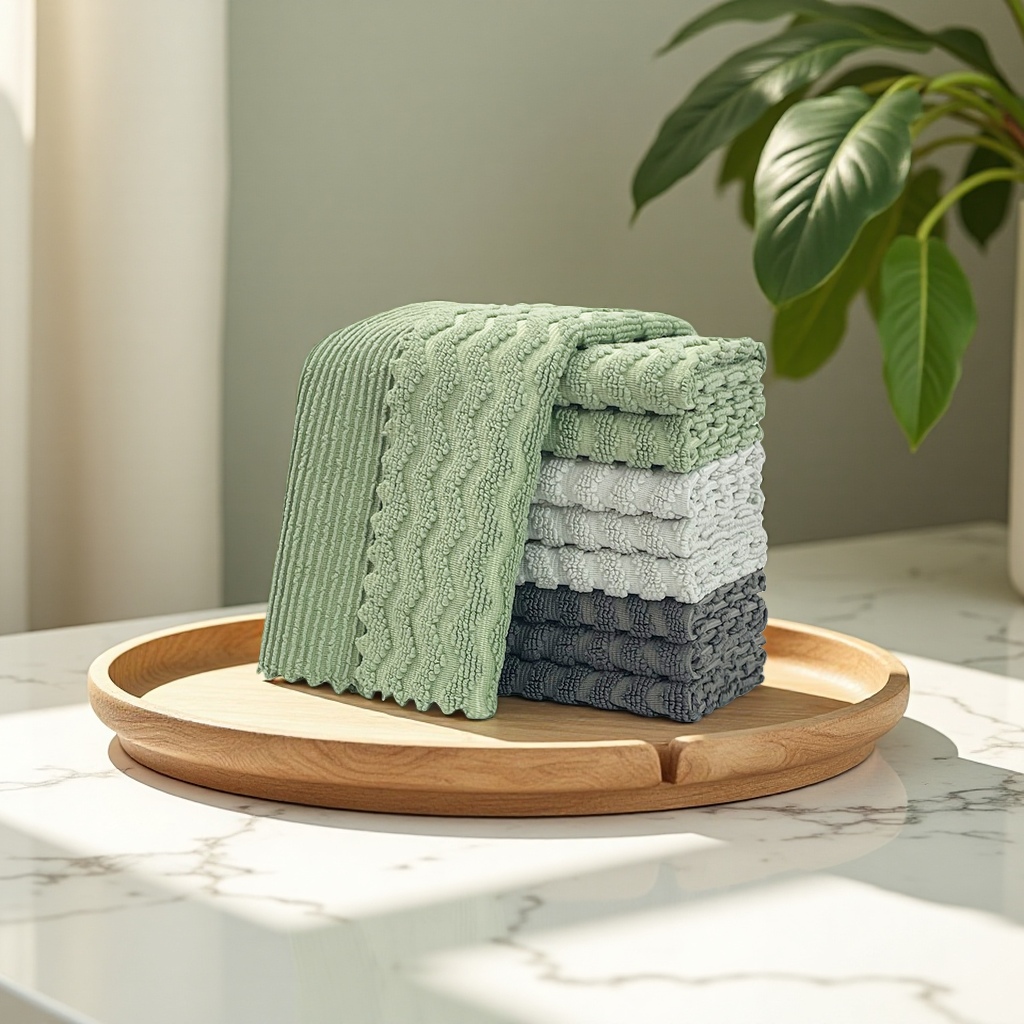 W-patterned double-sided cleaning cloth, thickened, absorbent and non-shedding, kitchen dishcloth, household glass cleaning wonder cloth details Picture