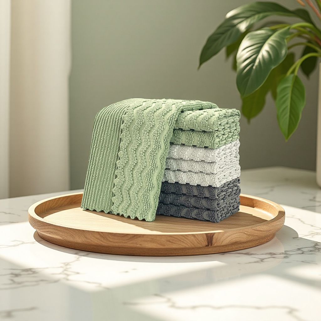 W-patterned double-sided cleaning cloth, thickened, absorbent and non-shedding, kitchen dishcloth, household glass cleaning wonder cloth Item Picture
