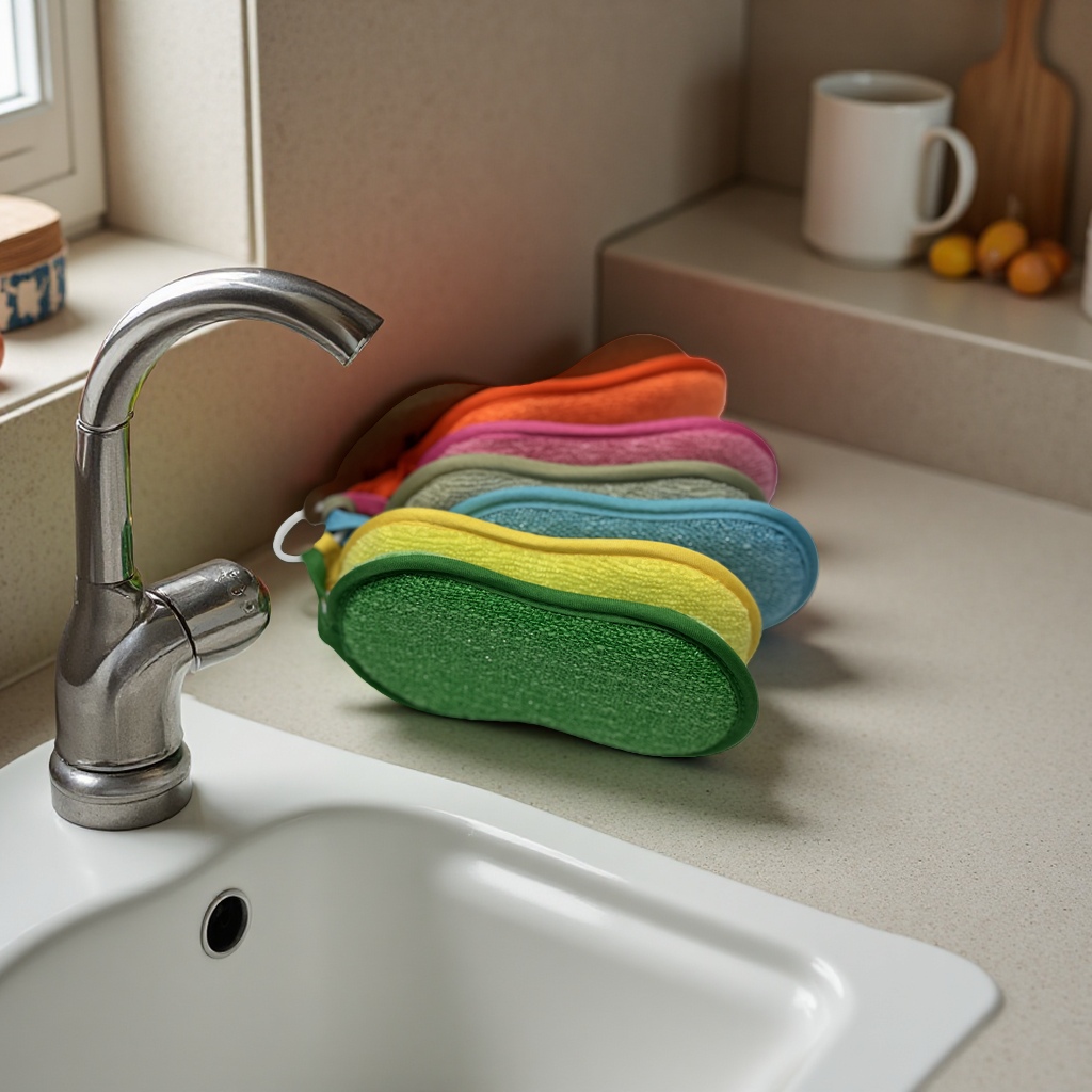 Superfine fiber double-sided thickened dishwashing sponge, water-absorbing kitchen cloth, pot scrubbing magic tool, scouring pad, sponge, nano sponge details Picture