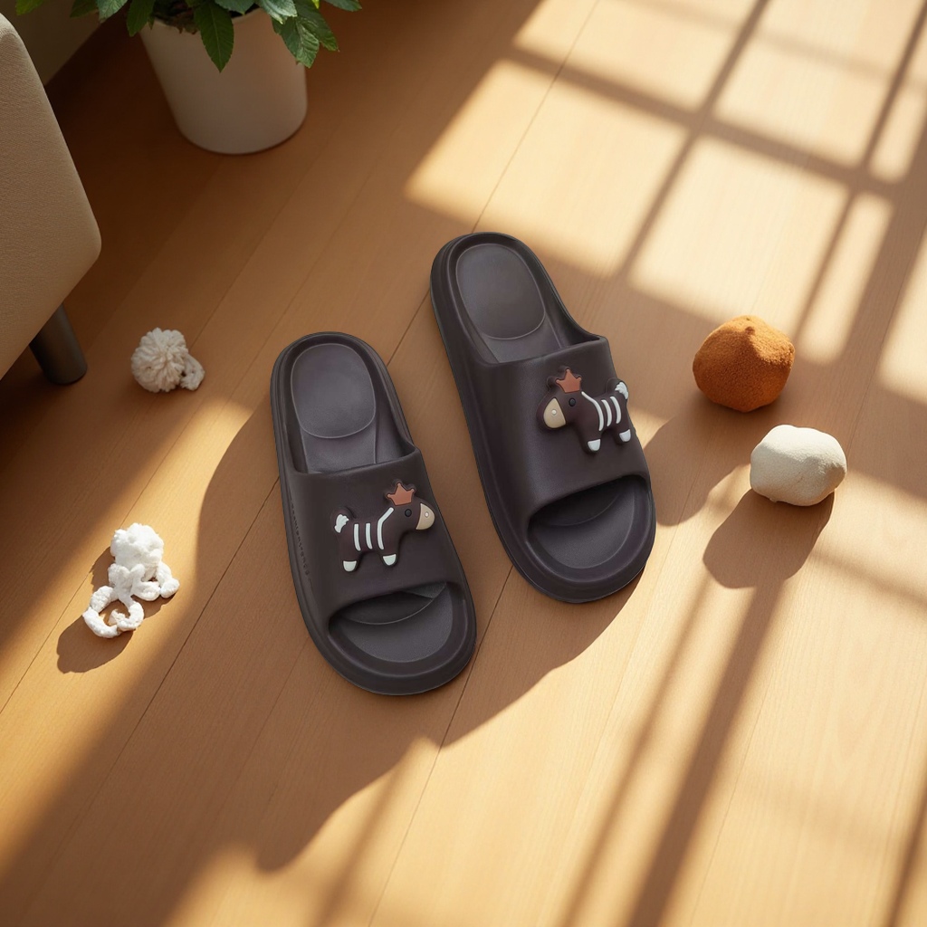 Summer home women's breathable, comfortable and anti-slip soft-soled slippers in black pony style Application Scenario