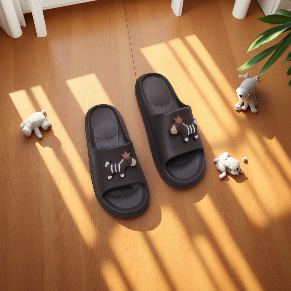 Summer home women's breathable, comfortable and anti-slip soft-soled slippers in black pony style Specification image