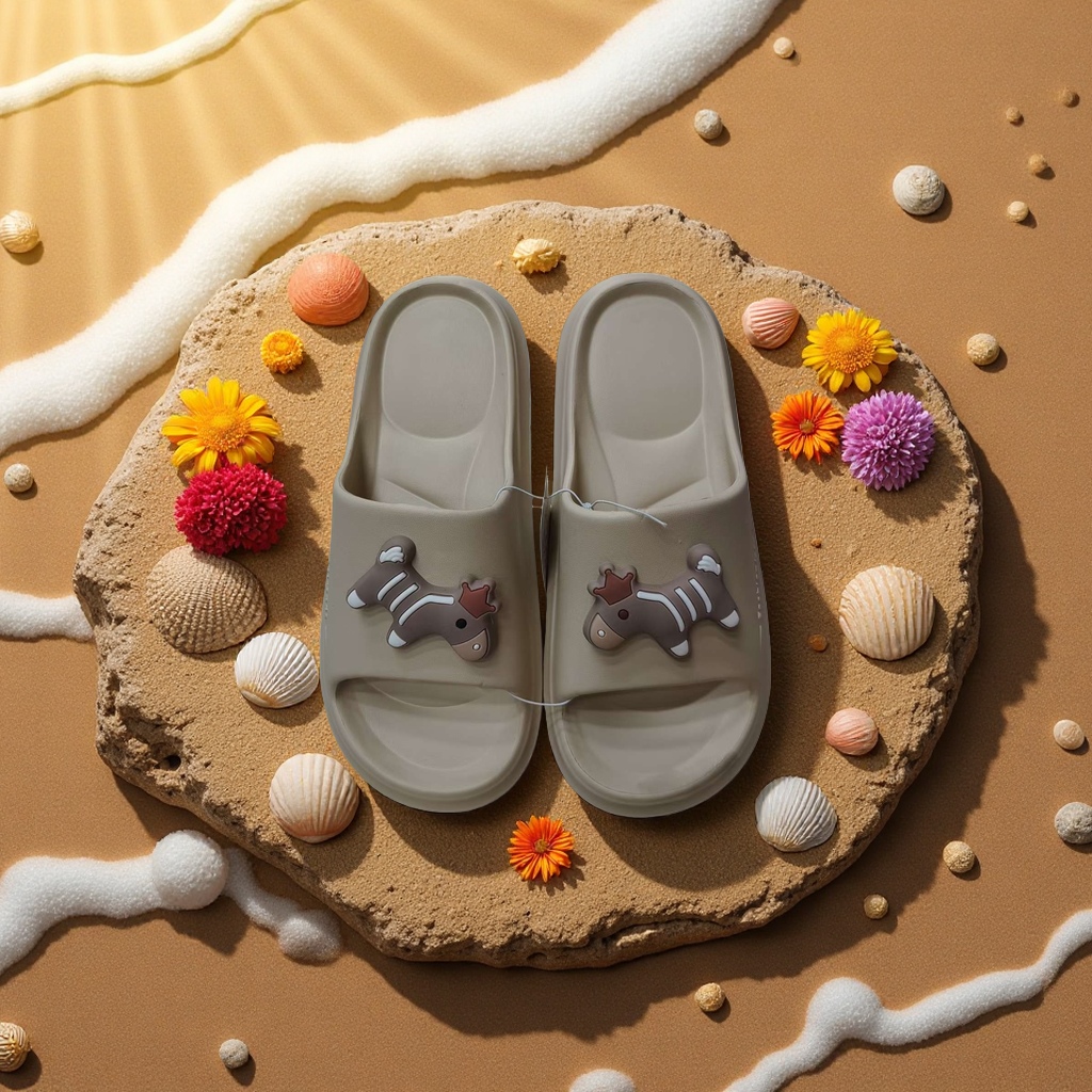 Summer home women's breathable, comfortable and anti-slip soft-soled slippers in brown pony style