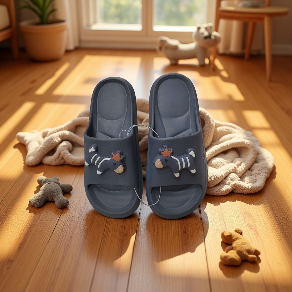 Summer home women's breathable, comfortable and anti-slip soft-soled slippers in grey pony style Specification image
