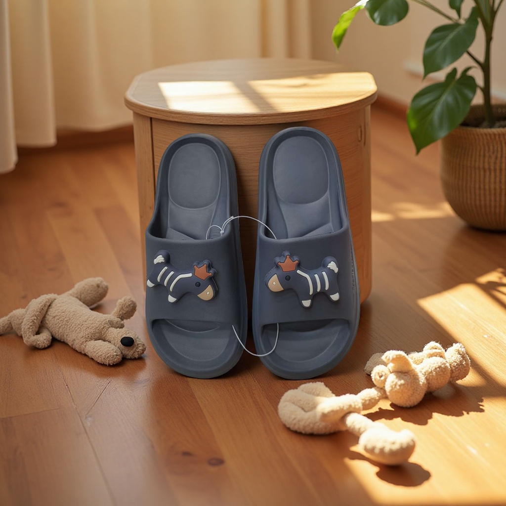 Summer home women's breathable, comfortable and anti-slip soft-soled slippers in grey pony style Application Scenario
