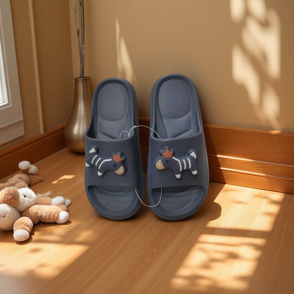 Summer home women's breathable, comfortable and anti-slip soft-soled slippers in grey pony style details Picture