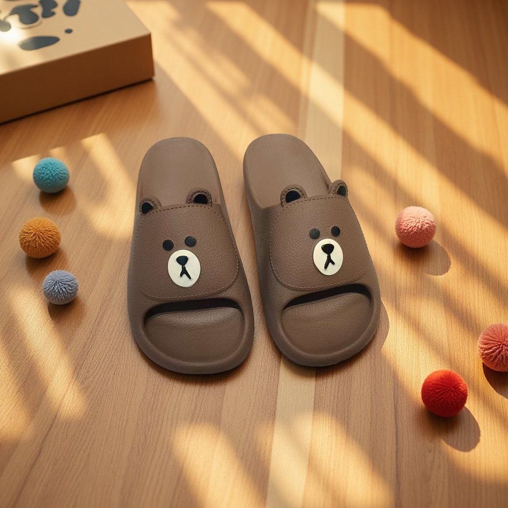Summer home women's breathable, comfortable and anti-slip soft-soled slippers in coffee-colored bear style Application Scenario